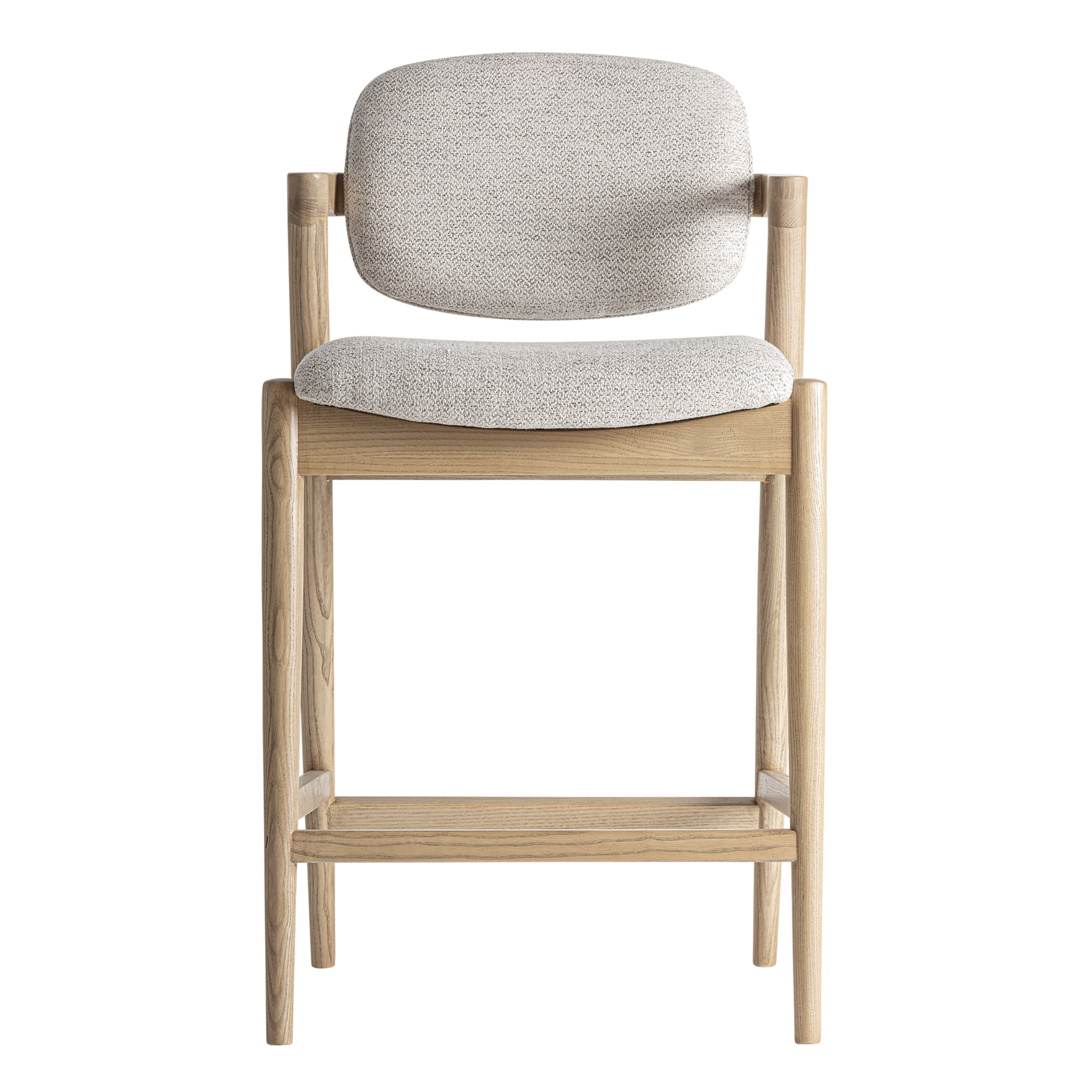 Taburete Namur de estilo contemporáneo fabricado en madera de fresno en color marrón claro combinado con poliéster en color beige.