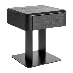 Mesita de noche Caiza de estilo contemporáneo fabricado en madera dm en color negro combinado con chapa de olmo en color negro y hierro en color negro.