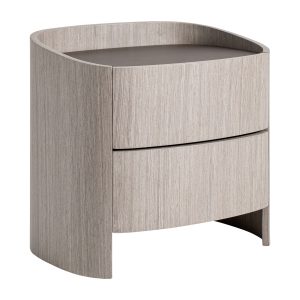 Mesita de noche Burkina de estilo contemporáneo fabricado en madera contrachapada en color gris combinado con chapa de roble en color gris y cuero en color gris.