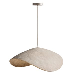 Lámpara de colgar fabricado en hierro en color gris combinado con papel maché en color bronce.