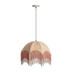 Lámpara de colgar Sakhsa de estilo provenzal fabricado en yute en color beige combinado con acrílico en color naranja y hierro en color marrón.