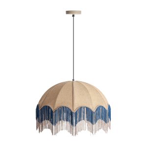 Lámpara de colgar Lashem de estilo provenzal fabricado en yute en color beige combinado con acrílico en color azul y hierro en color marrón.