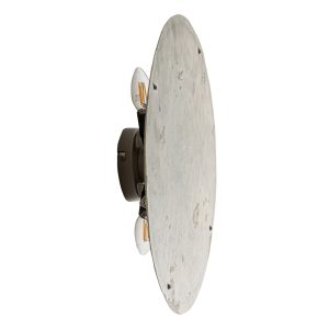 Aplique Moon de estilo contemporáneo fabricado en piedra en color tonos neutros combinado con hierro en color negro.