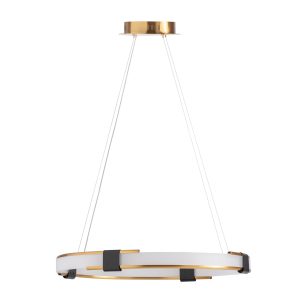 Lámpara de colgar Lia de estilo art deco fabricado en cristal en color blanco combinado con acero en color cobre en color negro. Producto desmontable elevable.