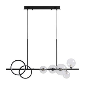 Lámpara de colgar Daria de estilo contemporáneo fabricado en cristal en color transparente con acabado ahumado combinado con acero en color negro. Producto desmontable.