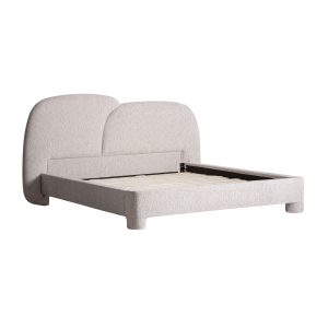 Cama Alevia de estilo contemporáneo fabricado en poliéster en color beige con acabado jaspeado combinado con madera de fresno. Producto desmontable.