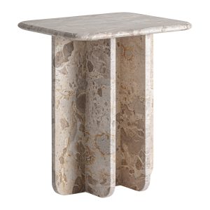 Mesa auxiliar Swalmen de estilo art deco fabricado en mármol en color beige.