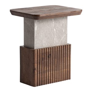 Mesa auxiliar Anzex de estilo contemporáneo fabricado en madera de mango en color marrón combinado con mármol en color gris con acabado veteado.