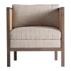 Sillón Breille de estilo contemporáneo fabricado en madera de mango en color marrón combinado con poliéster en color topo y espuma. Producto desenfundable.