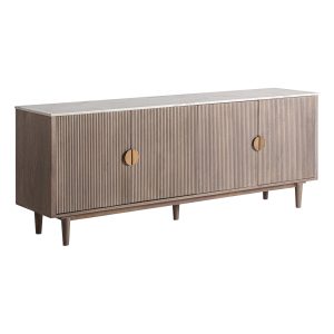 Aparador Zerf de estilo contemporáneo fabricado en madera de mango en color marrón combinado con mármol en color blanco y madera dm en color marrón.