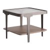 Mesa auxiliar Gehofen de estilo contemporáneo fabricado en madera de fresno en color marrón combinado con cristal en color gris con acabado ahumado y hierro en color negro. Producto desmontable.