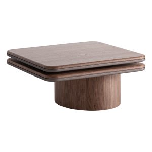 Mesa de centro Kexby de estilo contemporáneo fabricado en chapa de nogal en color marrón combinado con hierro en color marrón. Producto desmontable.