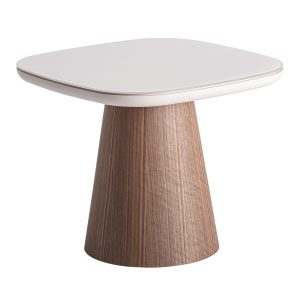Mesa auxiliar Torksey de estilo contemporáneo fabricado en madera de fresno en color marrón combinado con cristal en color beige con acabado templado. Producto desmontable.