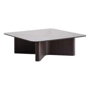 Mesa de centro Bransby de estilo contemporáneo fabricado en madera de fresno en color negro combinado con cristal en color gris con acabado templado. Producto desmontable.