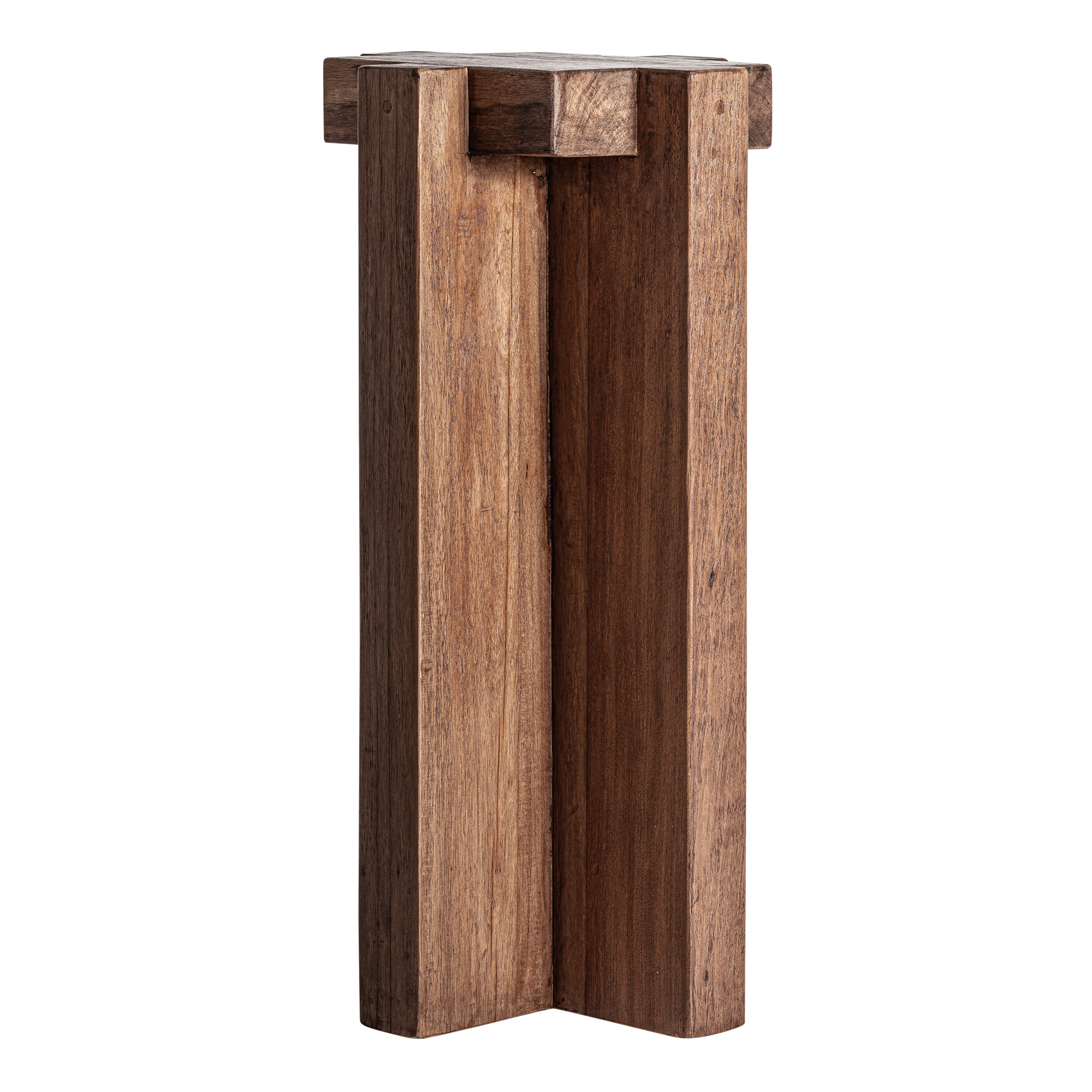 Peana Brutalist de estilo contemporáneo fabricado en madera de sal en color marrón con acabado teñido.