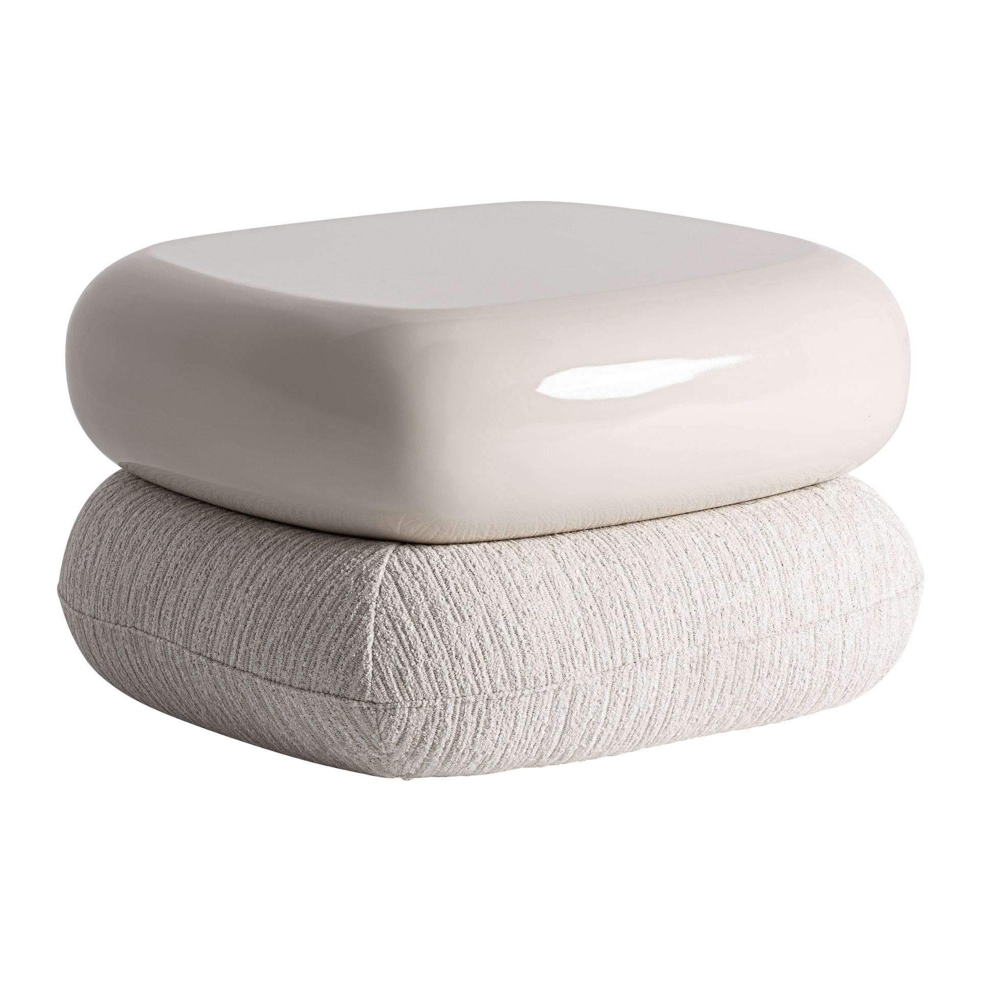 Reposapiés Wallau de estilo contemporáneo fabricado en madera dm en color beige combinado con poliéster en color beige y espuma.