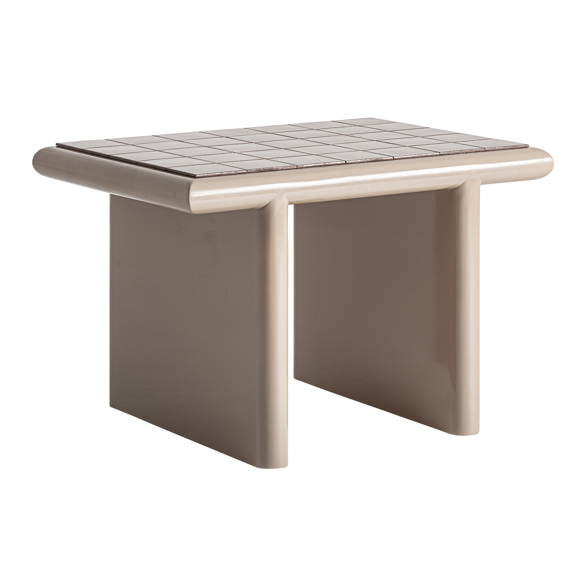 Mesa de centro Kurten de estilo contemporáneo fabricado en madera dm en color beige combinado con cerámica en color marrón.