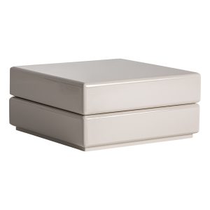 Mesa de centro Whiel de estilo contemporáneo fabricado en madera dm en color blanco roto en color beige.