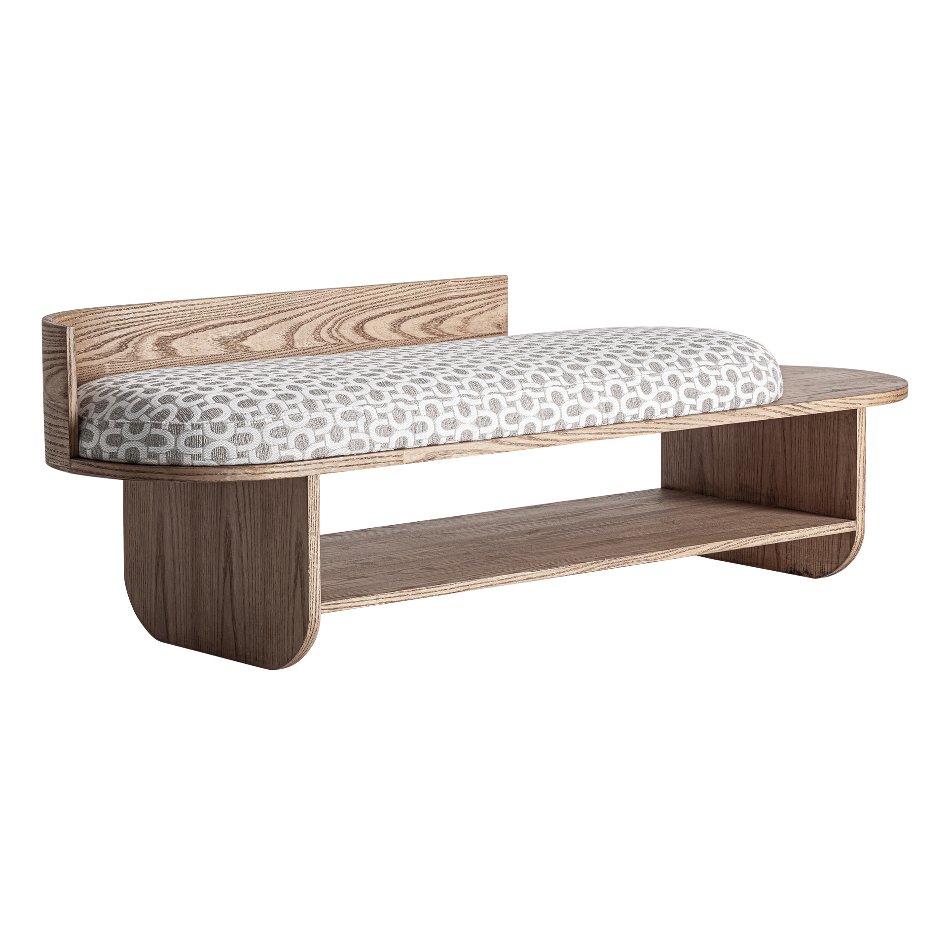 Pie de cama Kalk de estilo contemporáneo fabricado en poliéster combinado con madera dm y espuma en color marrón.