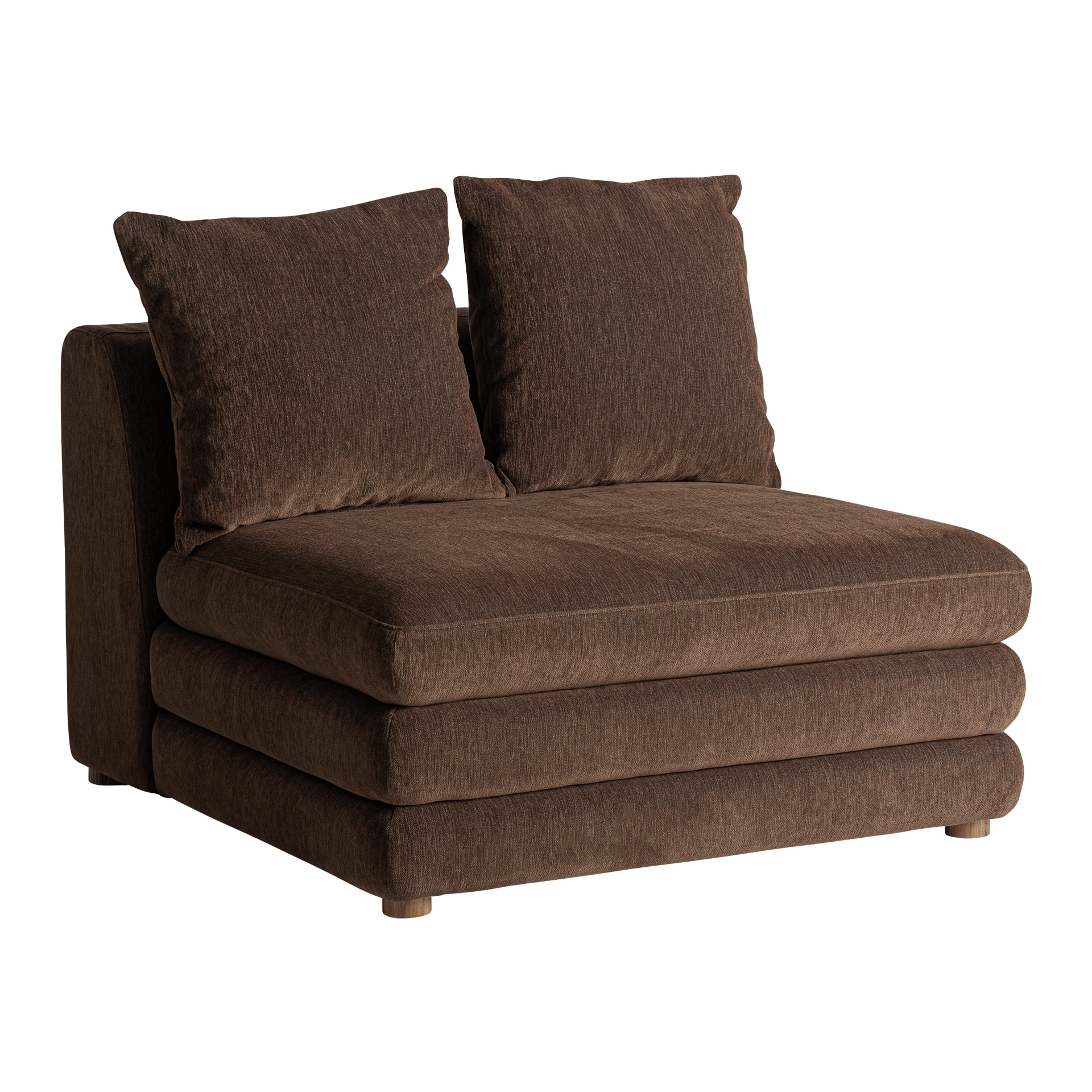 Módulo sofá central Alfter de estilo contemporáneo fabricado en poliéster en color marrón combinado con espuma y madera de caucho en color negro. Producto desenfundable.