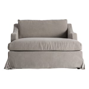 Chaise longue Arsac de estilo contemporáneo fabricado en lino en color gris combinado con algodón y madera contrachapada en color negra. Espuma. Producto desmontable desenfundable.