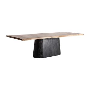Mesa comedor Knaith de estilo contemporáneo fabricado en madera de mango en color negro combinado con madera de acacia en color marrón. Producto desmontable.