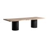 Mesa comedor Knaith de estilo contemporáneo fabricado en madera de acacia en color marrón claro con acabado natural combinado con madera de mango en color negro. Producto desmontable.