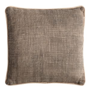 Cojín Calisto de estilo clásico fabricado en yute en color beige combinado con fibra natural en color verde.