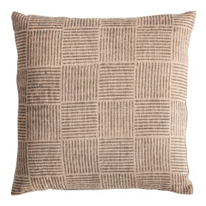 Cojín Khepri de estilo clásico fabricado en yute en color beige combinado con fibra natural en color negro. Producto desenfundable.