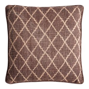 Cojín Nun de estilo clásico fabricado en yute en color beige combinado con fibra natural en color marrón. Producto desenfundable.