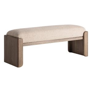 Pie de cama Liermo de estilo contemporáneo fabricado en yute en color beige combinado con madera de mango en color marrón.