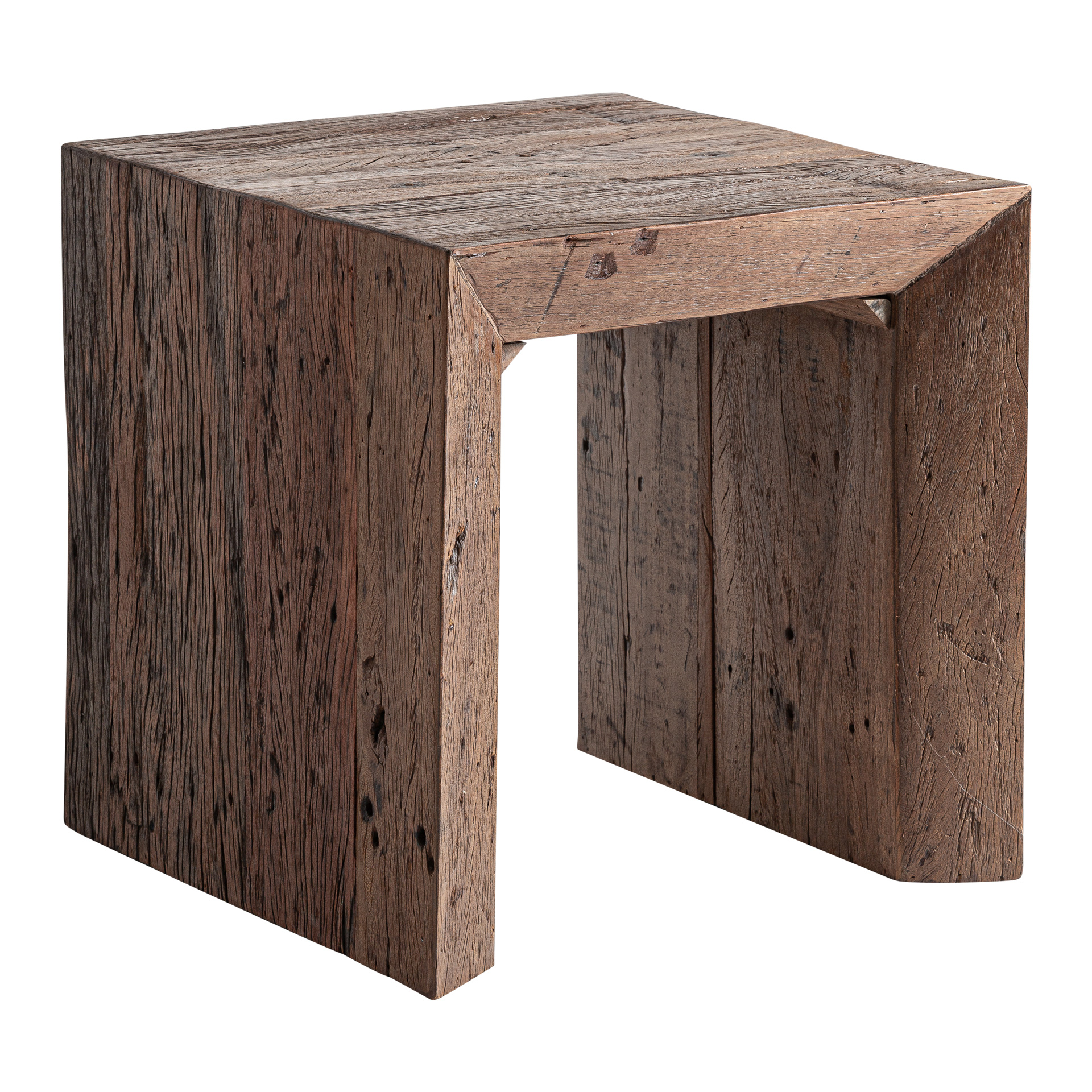 Mesa de centro Keiem de estilo rústico fabricado en madera recuperada en color marrón con acabado envejecido.