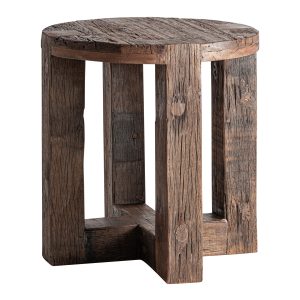 Mesa auxiliar Losse de estilo clásico fabricado en madera recuperada en color marrón.