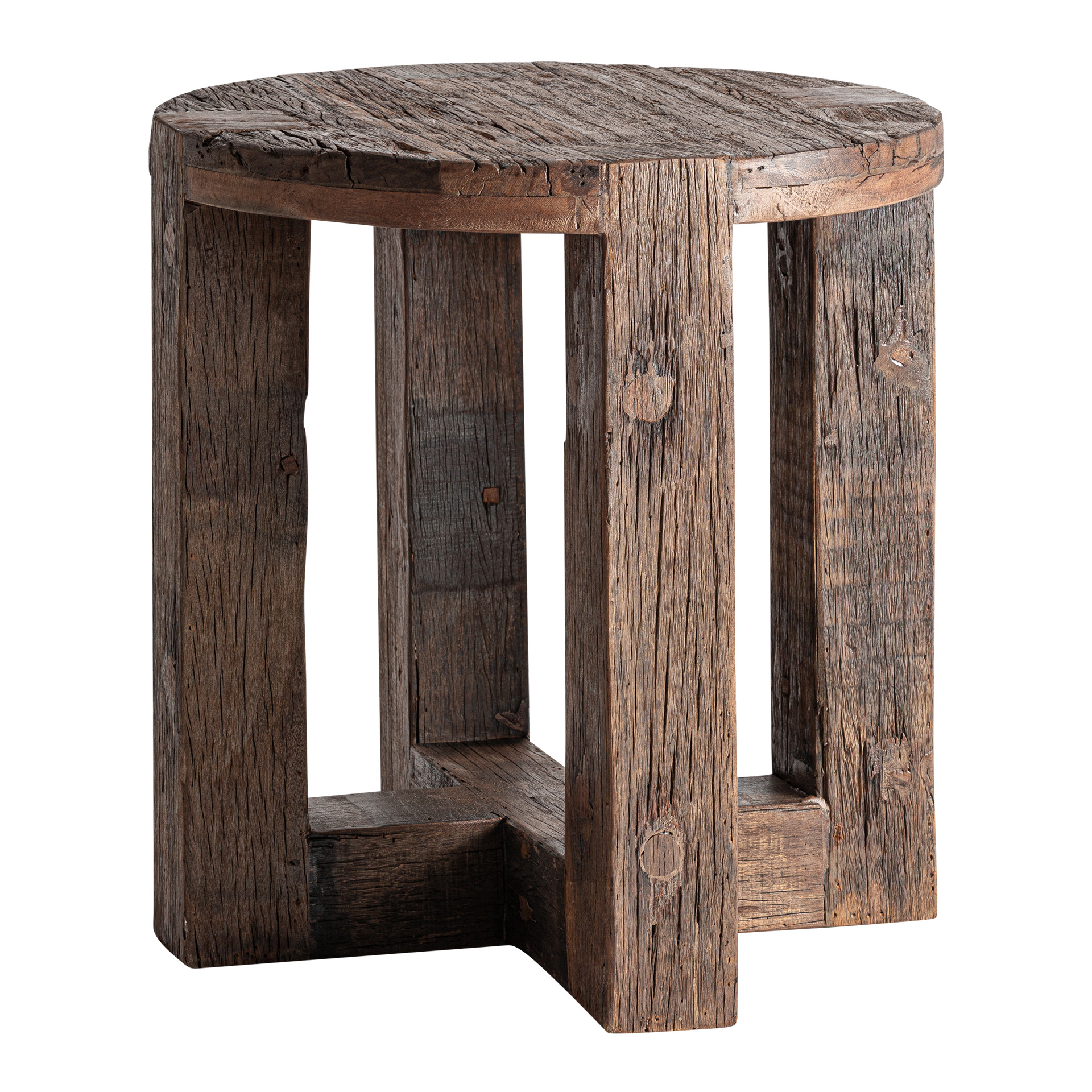 Mesa auxiliar Losse de estilo clásico fabricado en madera recuperada en color marrón.