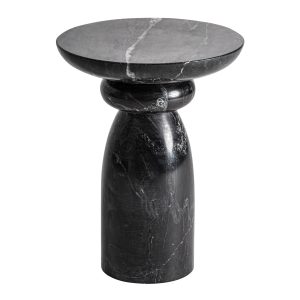 Mesa auxiliar Bleasby de estilo contemporáneo fabricado en mármol en color negro.