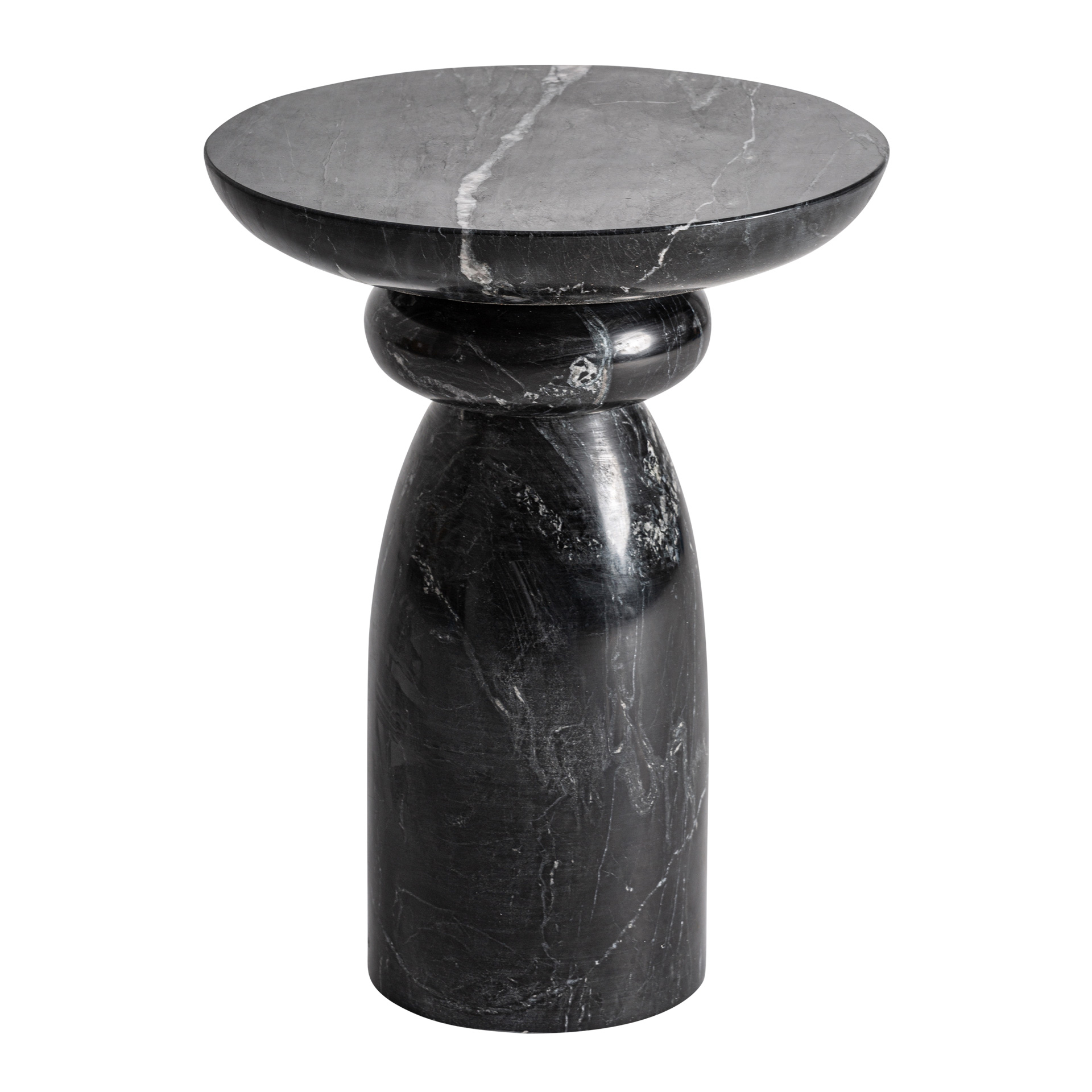 Mesa auxiliar Bleasby de estilo contemporáneo fabricado en mármol en color negro.