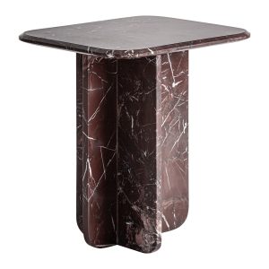 Mesa auxiliar Bourg de estilo contemporáneo fabricado en mármol en color burdeos con acabado brillo.
