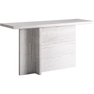 Consola Khat de estilo contemporáneo fabricado en mármol en color blanco roto. Producto desmontable.