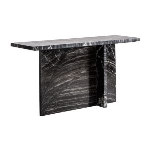 Consola Khat de estilo contemporáneo fabricado en mármol en color negro con acabado veteado. Producto desmontable.