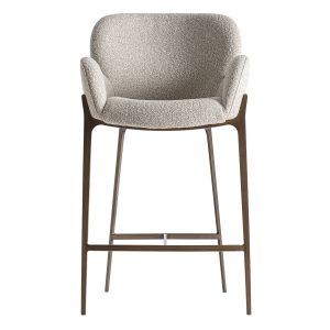 Taburete Gerb de estilo contemporáneo fabricado en algodón en color gris combinado con hierro en color oro con acabado cepillado.