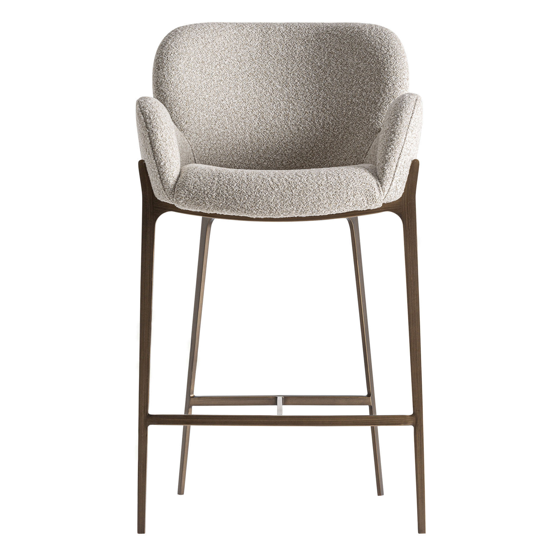 Taburete Gerb de estilo contemporáneo fabricado en algodón en color gris combinado con hierro en color oro con acabado cepillado.