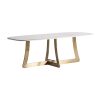 Mesa comedor Jussey de estilo art deco fabricado en porcelánico en color blanco combinado con acero en color oro. Producto desmontable.