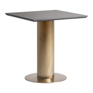 Mesa bar Tasque de estilo art deco fabricado en acero en color oro combinado con porcelánico en color negro.