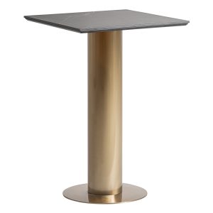 Mesa bar Tasque de estilo art deco fabricado en acero en color oro combinado con porcelánico en color negro. Producto desmontable.