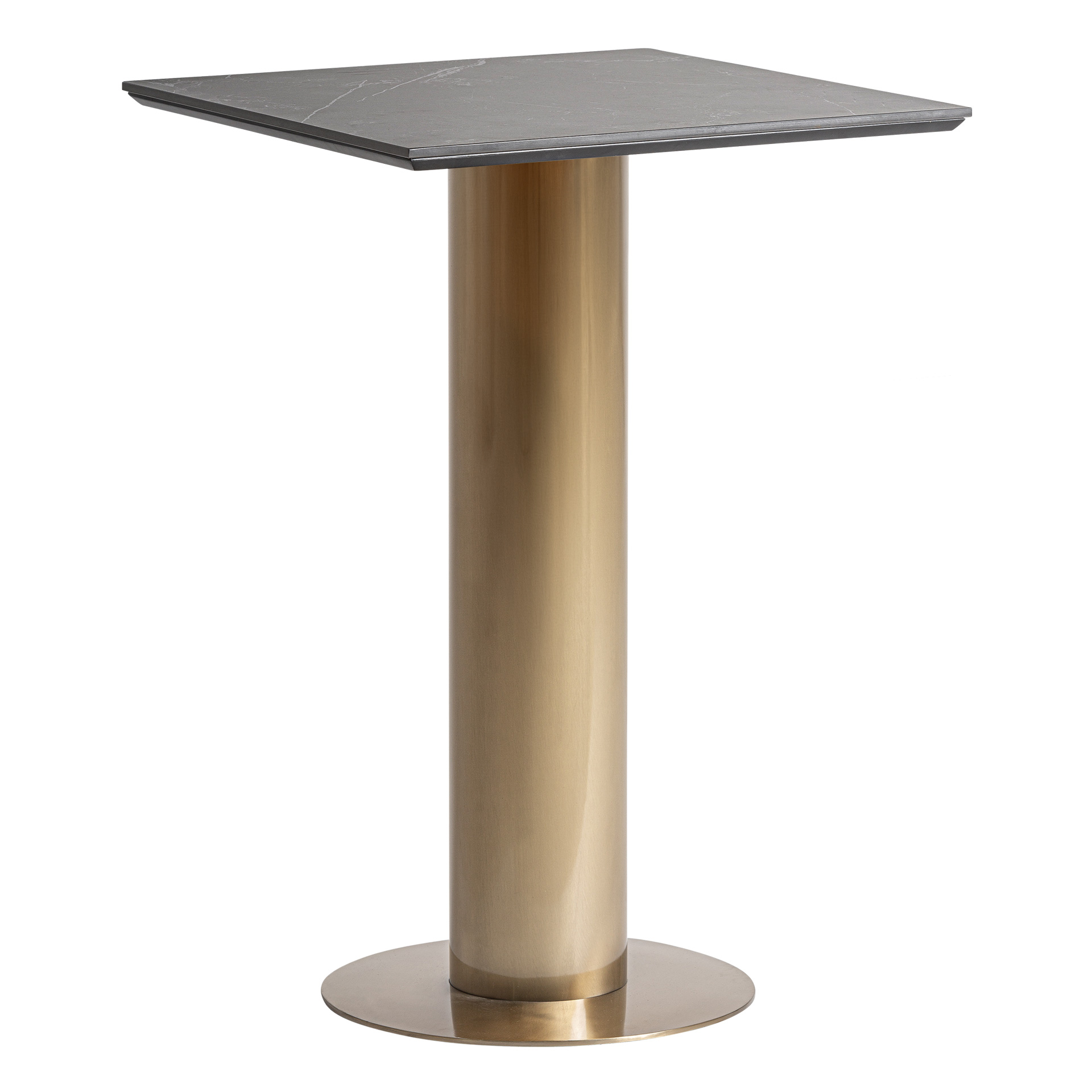 Mesa bar Tasque de estilo art deco fabricado en acero en color oro combinado con porcelánico en color negro. Producto desmontable.