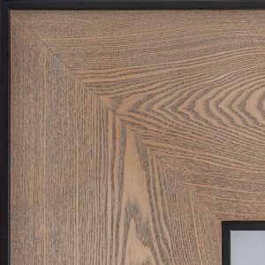 Espejo Lugano de estilo art deco fabricado en espejo combinado con madera de fresno en color marrón claro y hierro en color negro.