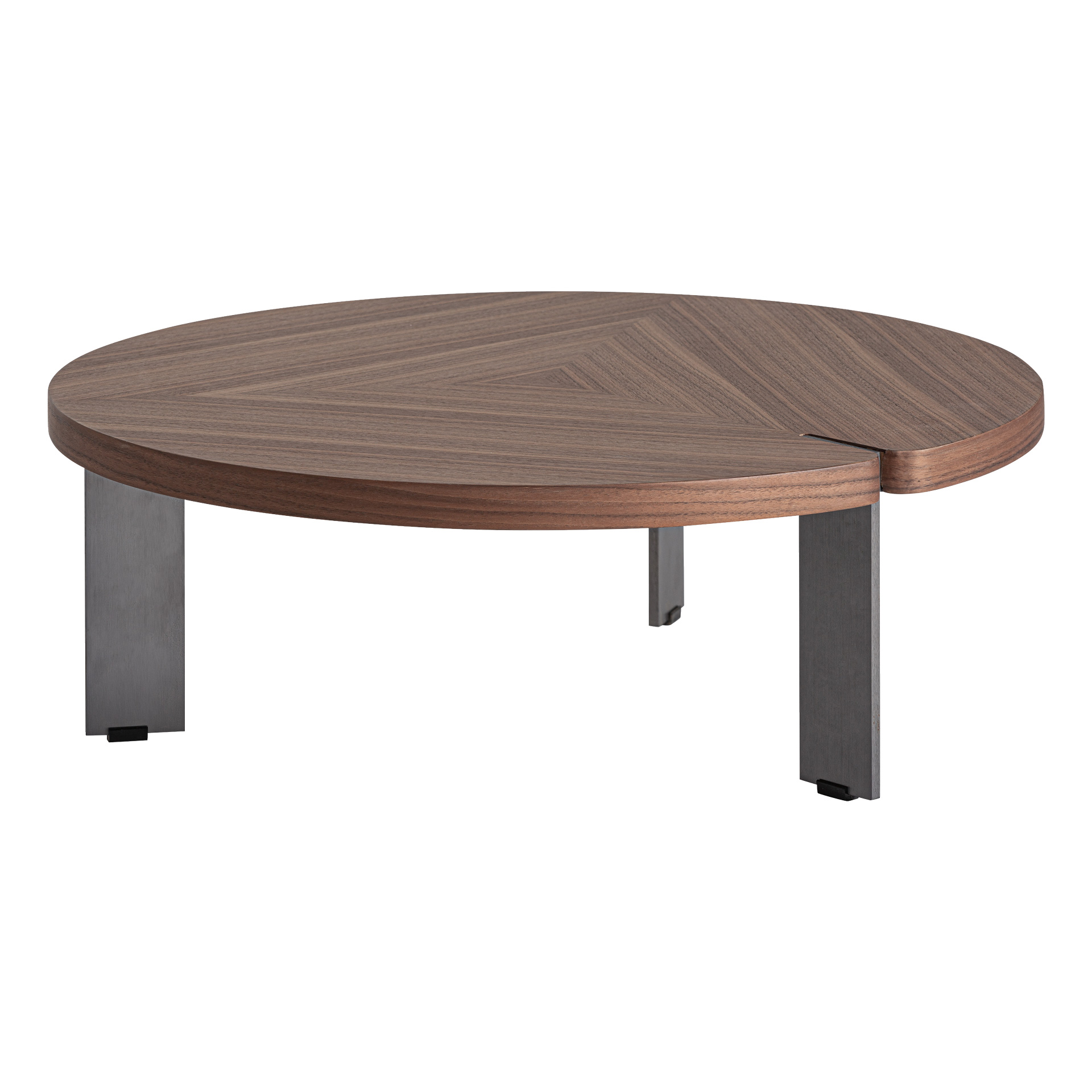 Mesa auxiliar Geneiken de estilo contemporáneo fabricado en chapa de nogal en color marrón combinado con madera dm y acero inoxidable en color gris.