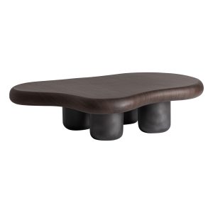 Mesa de centro Brunbek de estilo contemporáneo fabricado en chapa de roble en color marrón combinado con fibra de vidrio.