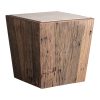 Mesa auxiliar Merkem de estilo rústico fabricado en madera recuperada en color marrón con acabado envejecido combinado con travertino en color beige con acabado satinado.