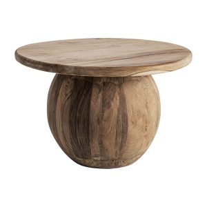 Mesa de centro Erloy de estilo rústico fabricado en madera de teka reciclada en color marrón claro con acabado envejecido.